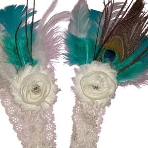 Teal turquoise peacock feather Lace‎ Wedding Garters